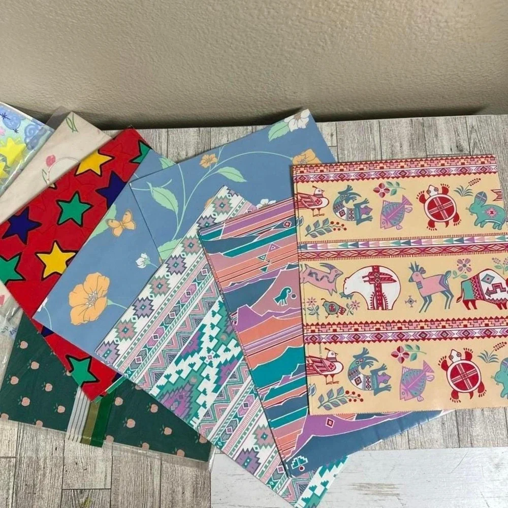 Vintage 90s Cleo Gift Wrap Floral Apples Wrapping Paper All Occasion Lot of 9